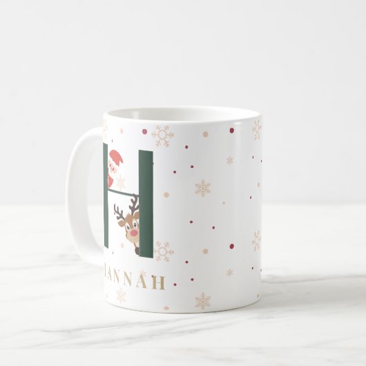 Personalized Christmas Monogram H Mug コーヒーマグカップ (正面左)