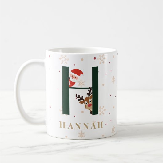 Personalized Christmas Monogram H Mug コーヒーマグカップ (左)