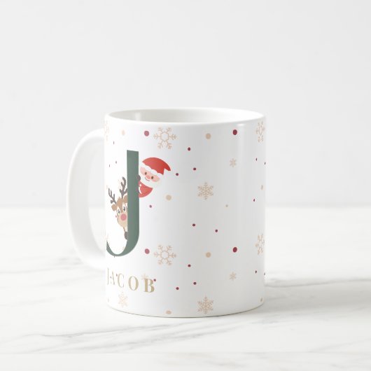 Personalized Christmas Monogram J Mug コーヒーマグカップ (正面左)