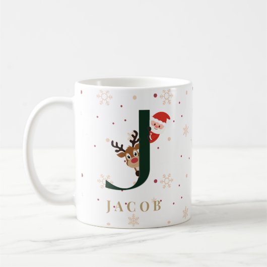 Personalized Christmas Monogram J Mug コーヒーマグカップ (左)
