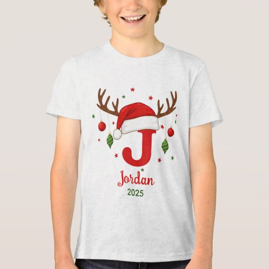 Personalized Christmas Monogram J Santa Hat トライブレンドＴシャツ (正面)