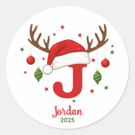 Personalized Christmas Monogram J Santa Hat ラウンドシール