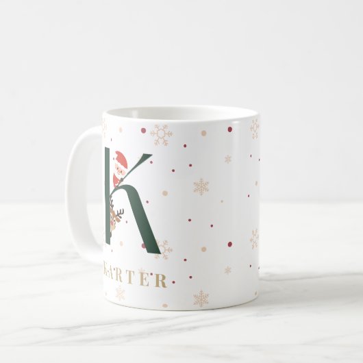 Personalized Christmas Monogram K Mug コーヒーマグカップ (正面左)
