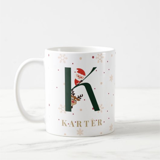 Personalized Christmas Monogram K Mug コーヒーマグカップ (左)