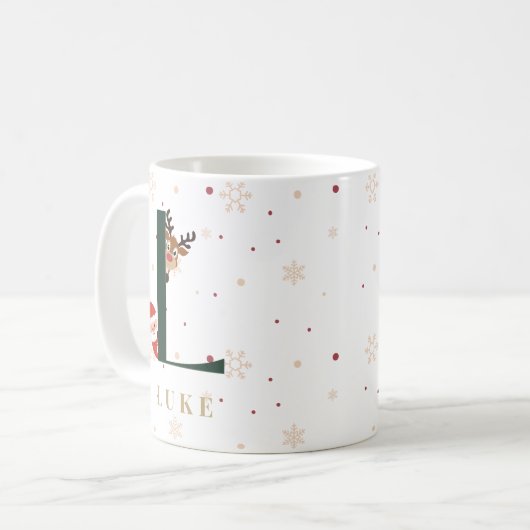 Personalized Christmas Monogram L Mug コーヒーマグカップ (正面左)