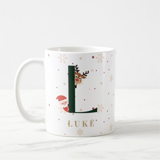 Personalized Christmas Monogram L Mug コーヒーマグカップ (左)