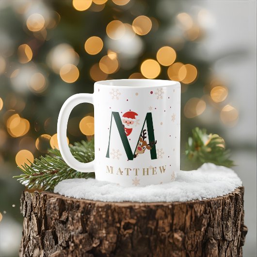Personalized Christmas Monogram M Mug コーヒーマグカップ