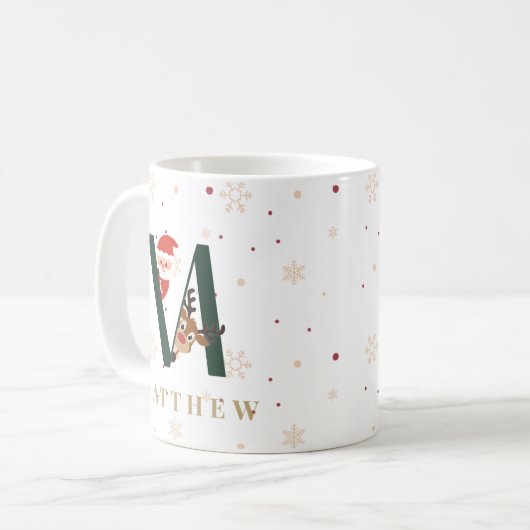 Personalized Christmas Monogram M Mug コーヒーマグカップ (正面左)