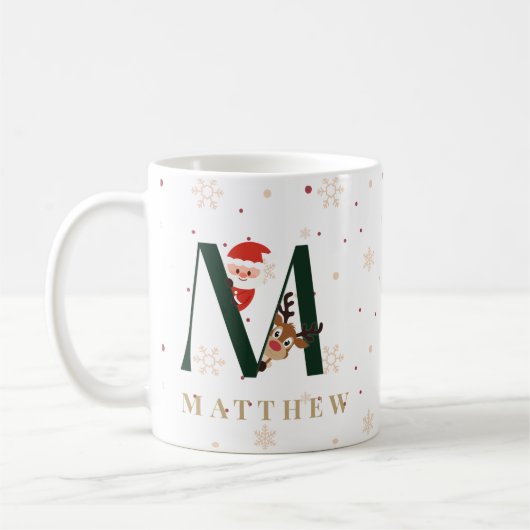 Personalized Christmas Monogram M Mug コーヒーマグカップ (左)