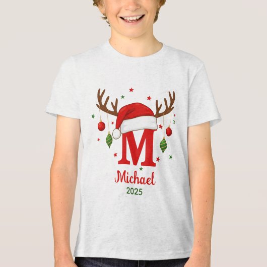 Personalized Christmas Monogram M Santa Hat トライブレンドＴシャツ (正面)