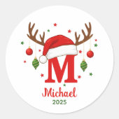 Personalized Christmas Monogram M Santa Hat ラウンドシール (正面)