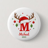 Personalized Christmas Monogram M Santa Hat 缶バッジ (正面)