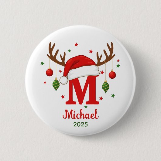 Personalized Christmas Monogram M Santa Hat 缶バッジ (正面)