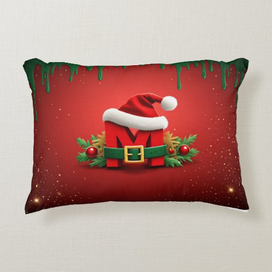 Personalized Christmas Monogram M with Santa Hat  アクセントクッション (正面)