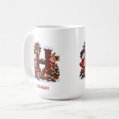 Personalized Christmas Monogram Mug Snowman Reinde コーヒーマグカップ (正面左)