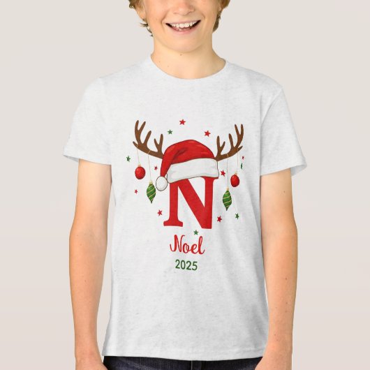 Personalized Christmas Monogram N Santa Hat トライブレンドＴシャツ (正面)