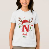 Personalized Christmas Monogram N Santa Hat トライブレンドＴシャツ (正面)
