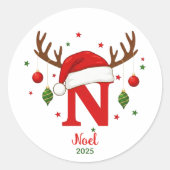 Personalized Christmas Monogram N Santa Hat ラウンドシール (正面)
