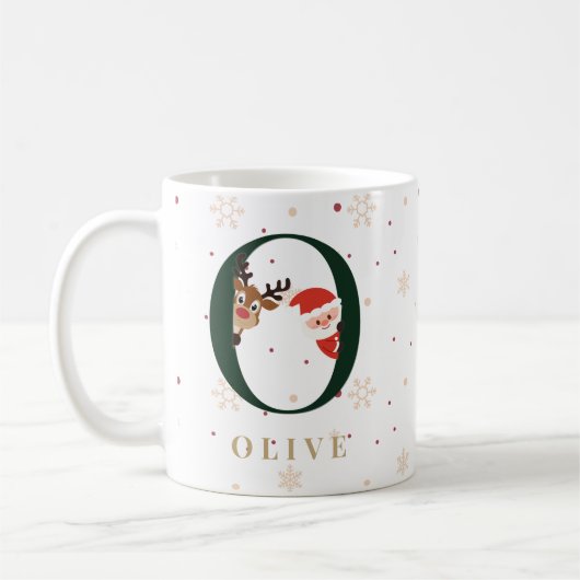 Personalized Christmas Monogram O Mug コーヒーマグカップ (左)