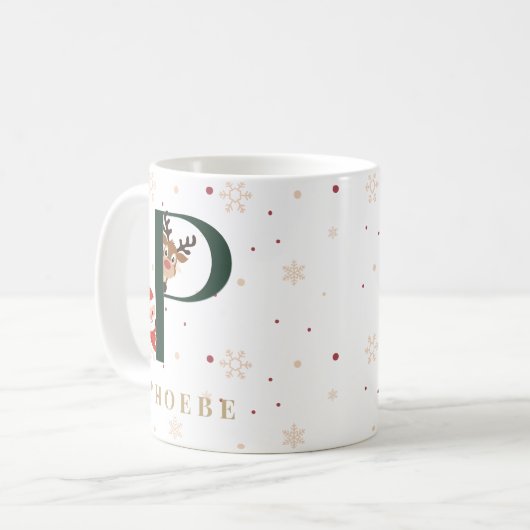 Personalized Christmas Monogram P Mug コーヒーマグカップ (正面左)