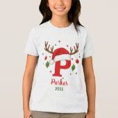 Personalized Christmas Monogram P Santa Hat トライブレンドTシャツ (正面)