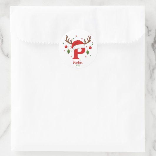 Personalized Christmas Monogram P Santa Hat ラウンドシール (バッグ)