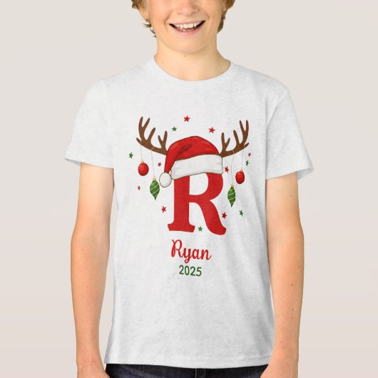 Personalized Christmas Monogram R Santa Hat トライブレンドＴシャツ (正面)