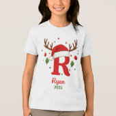 Personalized Christmas Monogram R Santa Hat トライブレンドＴシャツ (正面)