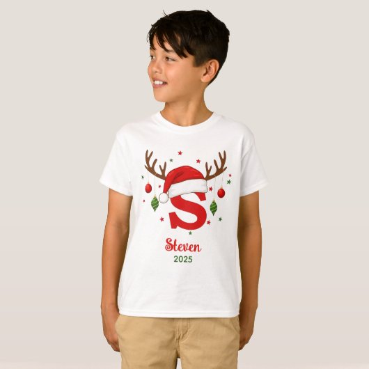 Personalized Christmas Monogram S Santa Hat Tシャツ (正面フル)
