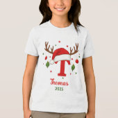 Personalized Christmas Monogram T Santa Hat トライブレンドＴシャツ (正面)