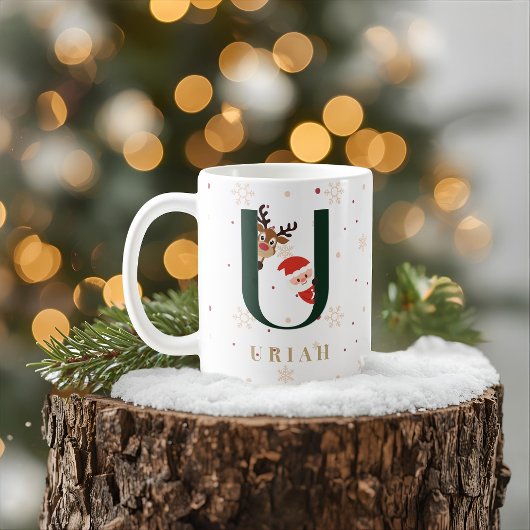 Personalized Christmas Monogram U Mug コーヒーマグカップ