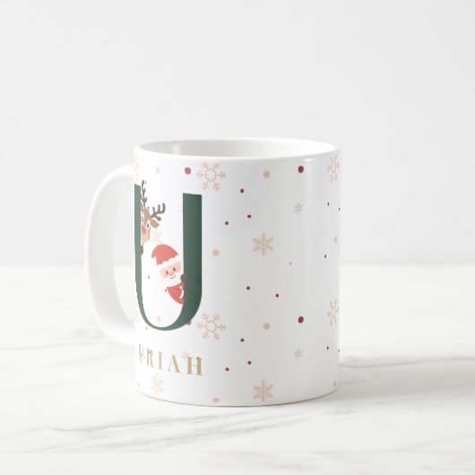 Personalized Christmas Monogram U Mug コーヒーマグカップ (正面左)