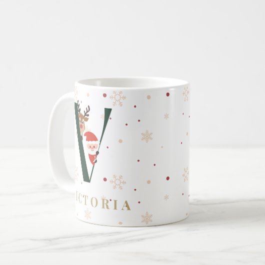 Personalized Christmas Monogram V Mug コーヒーマグカップ (正面左)