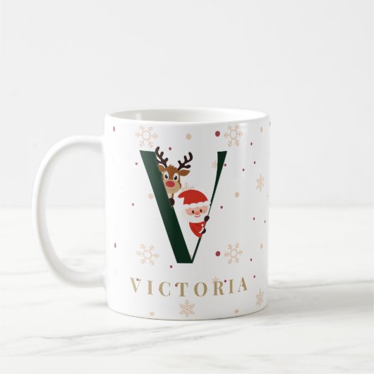 Personalized Christmas Monogram V Mug コーヒーマグカップ (左)