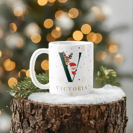 Personalized Christmas Monogram V Mug コーヒーマグカップ