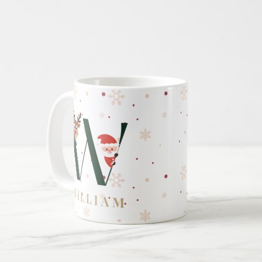 Personalized Christmas Monogram W Mug コーヒーマグカップ (正面左)