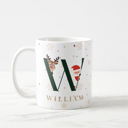 Personalized Christmas Monogram W Mug コーヒーマグカップ (左)