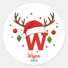 Personalized Christmas Monogram W Santa Hat ラウンドシール