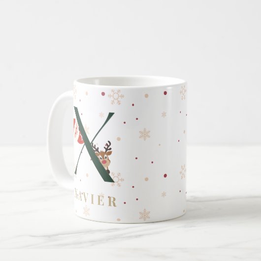 Personalized Christmas Monogram X Mug コーヒーマグカップ (正面左)