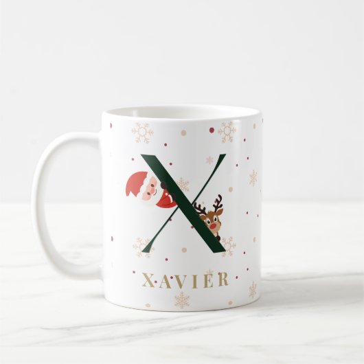 Personalized Christmas Monogram X Mug コーヒーマグカップ (左)