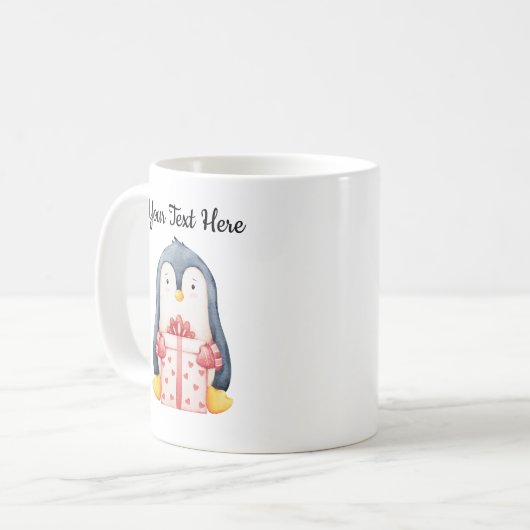Personalized Christmas Mug With A Cute Penguin  コーヒーマグカップ (正面左)