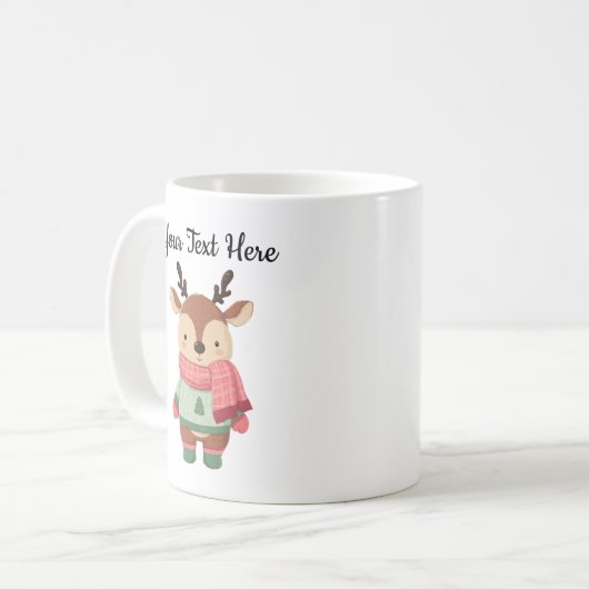Personalized Christmas Mug With A Cute Reindeer コーヒーマグカップ (正面左)