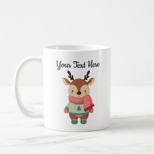 Personalized Christmas Mug With A Cute Reindeer コーヒーマグカップ (左)