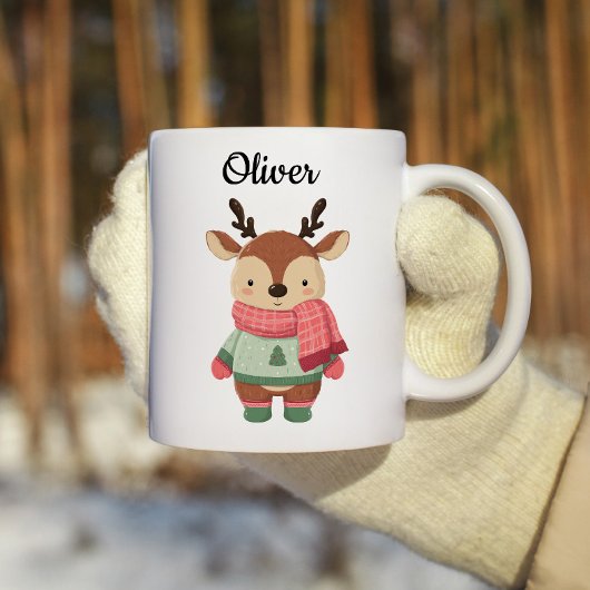 Personalized Christmas Mug With A Cute Reindeer コーヒーマグカップ
