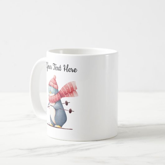 Personalized Christmas Mug With A Skiing Penguin コーヒーマグカップ (正面左)