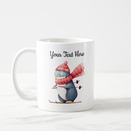 Personalized Christmas Mug With A Skiing Penguin コーヒーマグカップ (左)