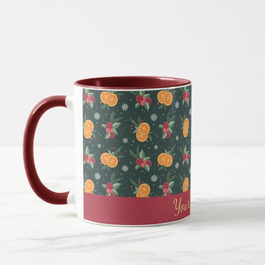 Personalized Christmas Mug with Oranges and Holly マグカップ (左)