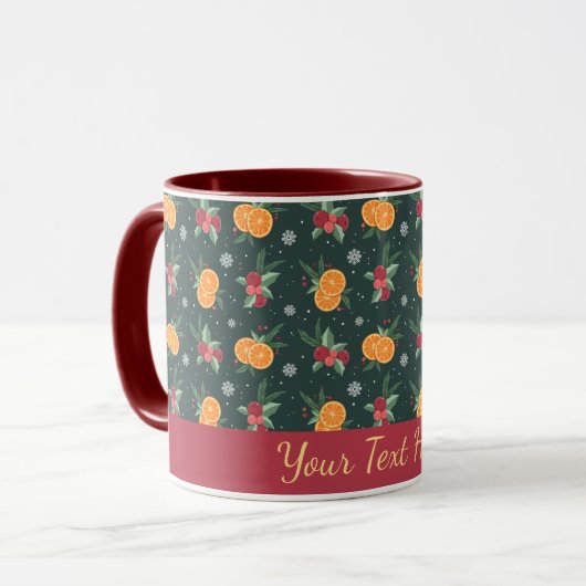 Personalized Christmas Mug with Oranges and Holly マグカップ (正面左)