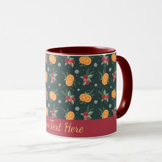Personalized Christmas Mug with Oranges and Holly マグカップ (正面右)