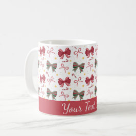 Personalized Christmas Mug With Red and Green Bows コーヒーマグカップ